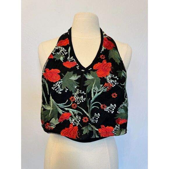 Y2K Vibes Black Rose Halter Top Size Small Medium - Picture 4 of 7